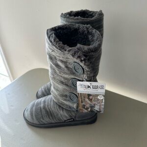NWT Muk Luks Ladies Morning Frost Slipper Boots Hard to Find Shadow Size 7